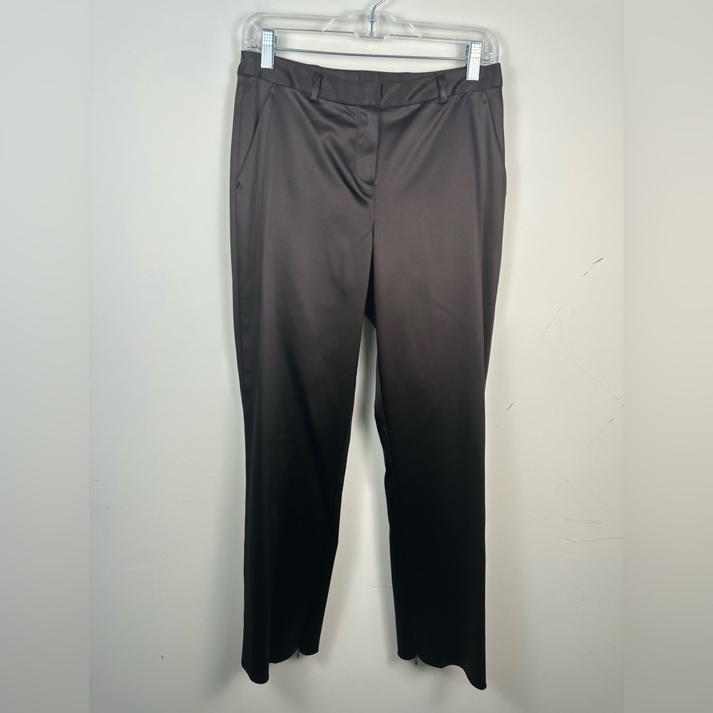 St. John Evening Pants Women Size 6 Brown Excellent Satin Ankle Straight Leg
